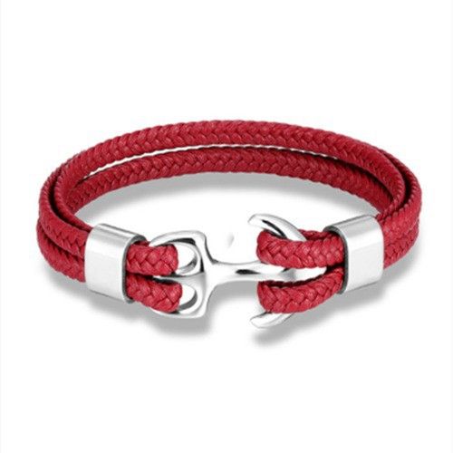 2022 Zwarte handgemaakte geweven anker leren koord armband voor heren_voghion.com