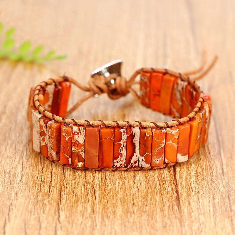 Bohemian Beaded Bracelet For Men And Women, Handmade Leather Wrap Bracelet With Gemstone Beads, Adjustable Unisex Wristband For Everyday Wear_voghion.com