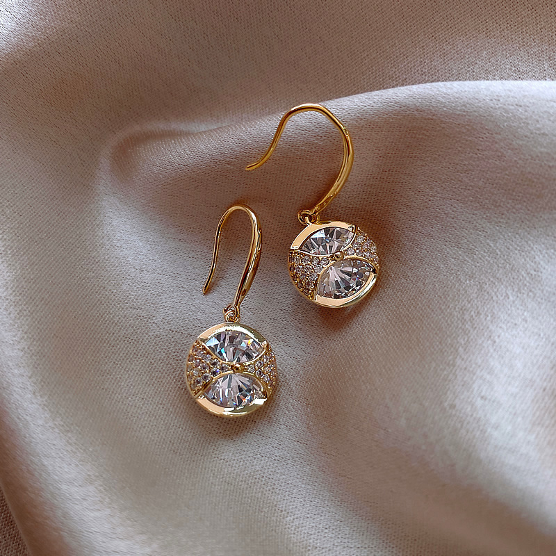 Sier VENUS Sterling Fashion Color Bow Earrings Women Round Inlaid with Zircon Crystal Drop Earrings Weddin_voghion.com