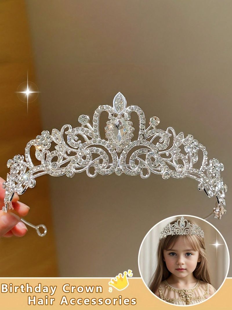 1 Stück Silberne Metallkrone als Kopfbedeckung, Geeignet für Mädchen, Partykrone als Kopfbedeckung, Saisonunabhängiges Auftritts- und Geburtstagsgeschenk, Nicht-Textil, Elegantes Design_voghion.com