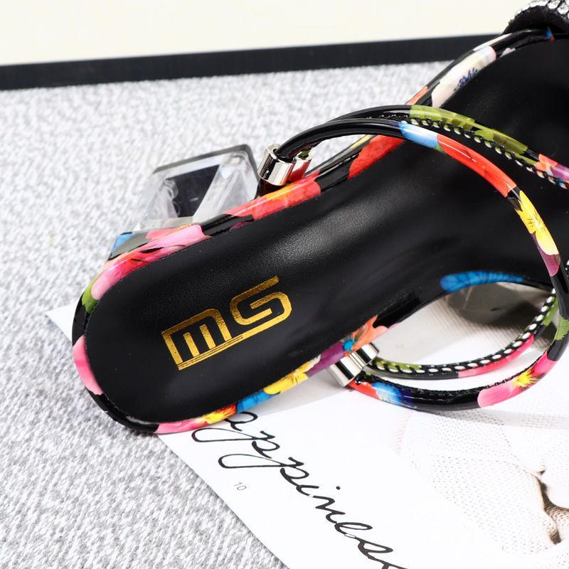 Extra große hohe 2024 Sommerkopf-Wasserdiamant-transparente Outdoor-Sandalen mit quadratischem Absatz für Damen_voghion.com