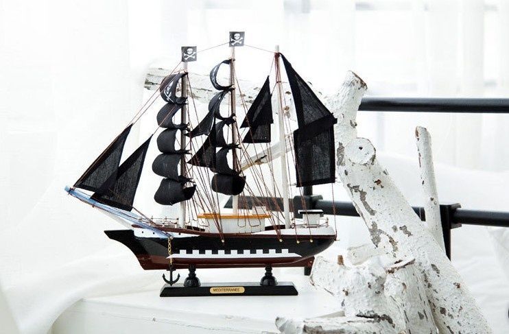 Massivholz Segelboot Modell Black Pearl Karibik Piratenschiff Schreibtisch Dekoration kleines Ornament Abschlussgeschenk kreativ_voghion.com