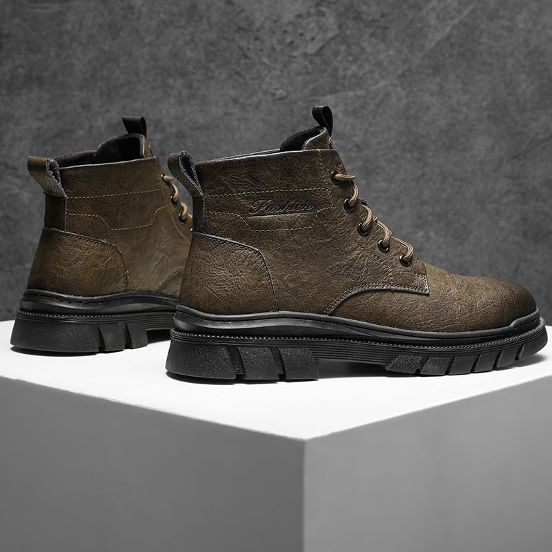 Martin high-top britiske mid-top lædersko korte sorte arbejdsstøvler til mænd_voghion.com