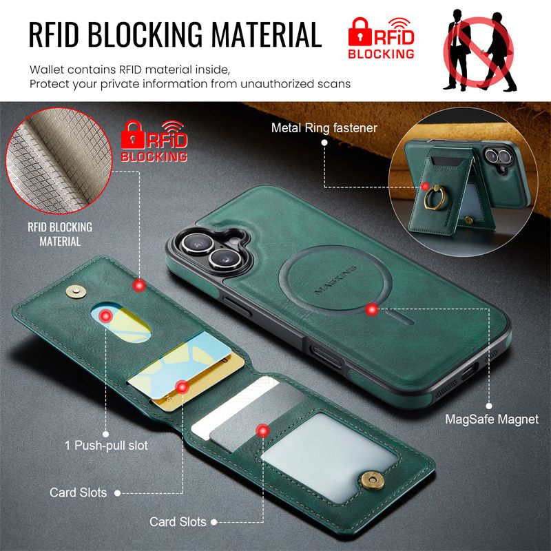 Custodia magnetica 2 in 1 in pelle con portafoglio staccabile per iPhone 16E 16 Plus 15 Pro Max 14 13 12 Wireless_voghion.com