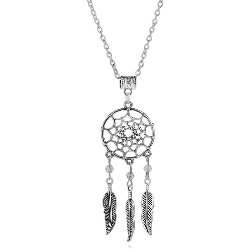 Collier chaud de commerce extérieur chaîne de clavicule féminine personnalité de la mode européenne et américaine attrape-rêves pendentif en plumes collier boucle d'oreille accessoires_voghion.com