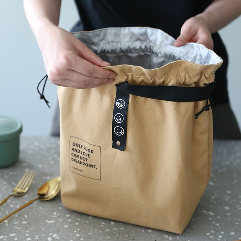 Bolsa de lona con aislamiento térmico y cordón para comida, para picnic, bento, para guardar comida fresca en la escuela._voghion.com