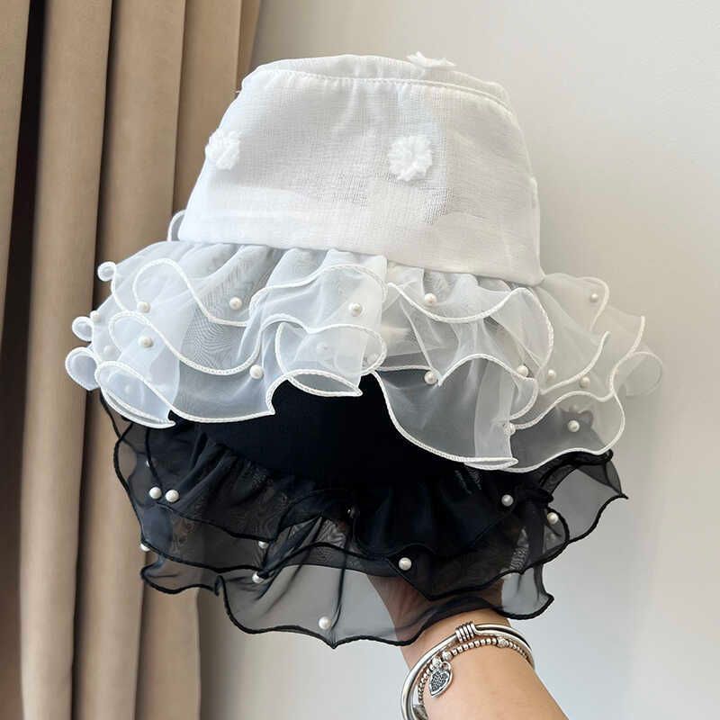 Cappello da pescatore con bordo piccolo Loli Pearl per bambini, da viaggio per scattare foto, parasole estivo, sottile, in rete, ondulato e traspirante, con bacino._voghion.com