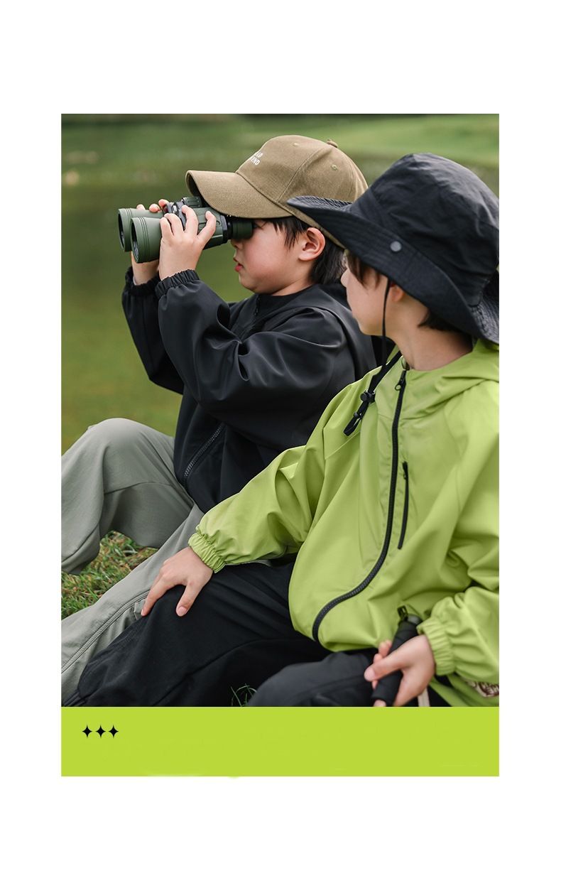 Giacca antivento impermeabile per bambini – Cappotto traspirante per escursioni e giochi (80-160 cm, nero/verde)_voghion.com