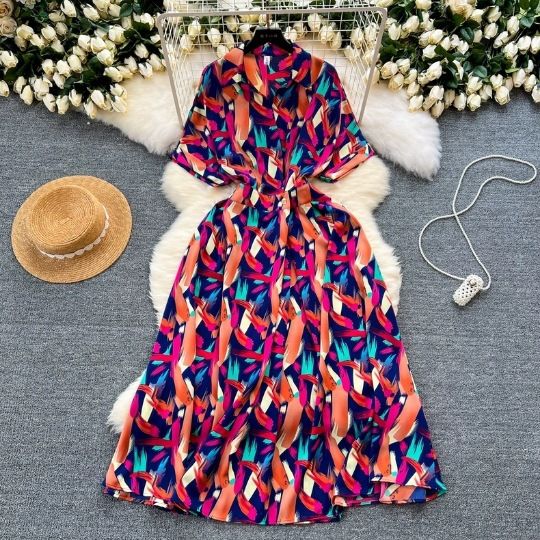 Elegantes Wickelkleid mit Blumendruck – Vintage-inspiriertes A-Linien-Midikleid mit Gürtel in der Taille, Chiffonstoff, Büro- und Freizeitkleidung_voghion.com