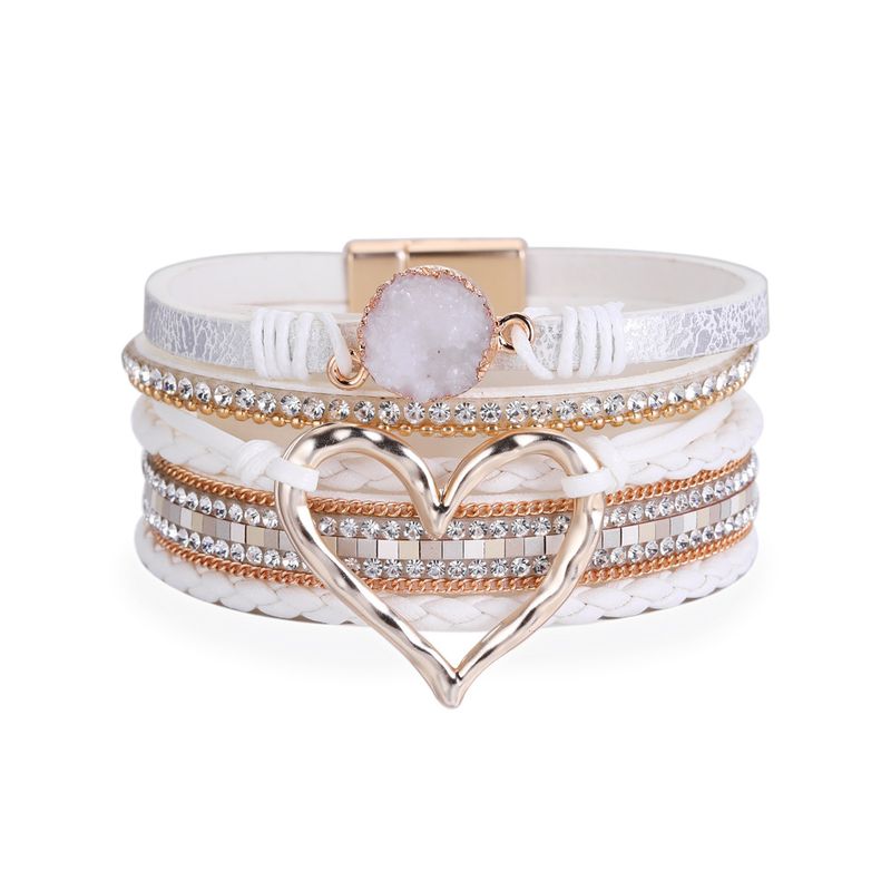 Set di bracciali a strati bohémien - Bracciale rigido regolabile a cuore aperto e catena con perline_voghion.com