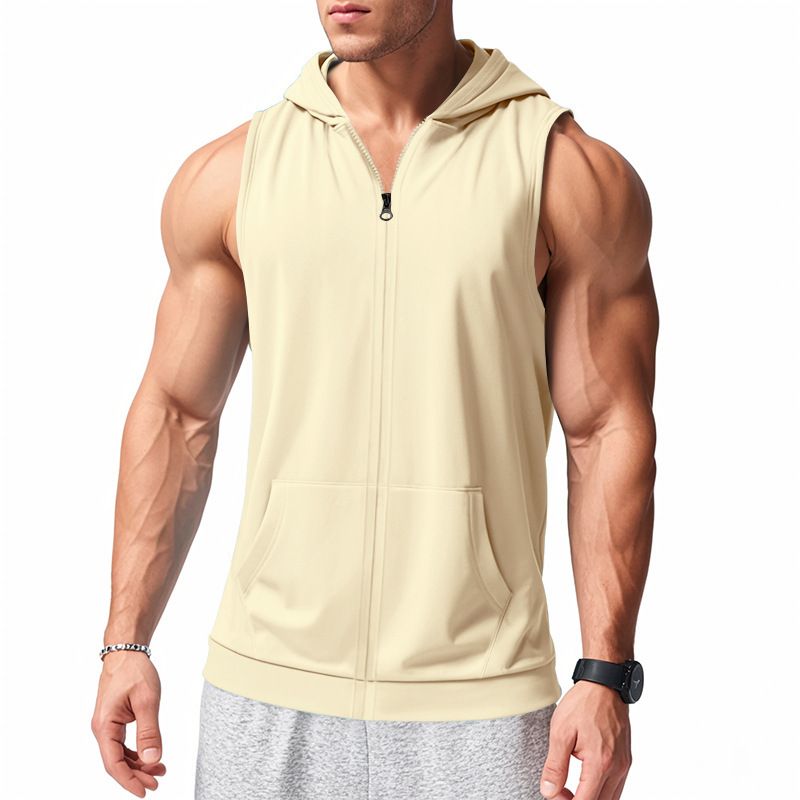 Herren Sommer Unterhemd mit Kapuze Sport Fitness Training Reißverschluss Strickjacke Ärmellose Weste Tops_voghion.com