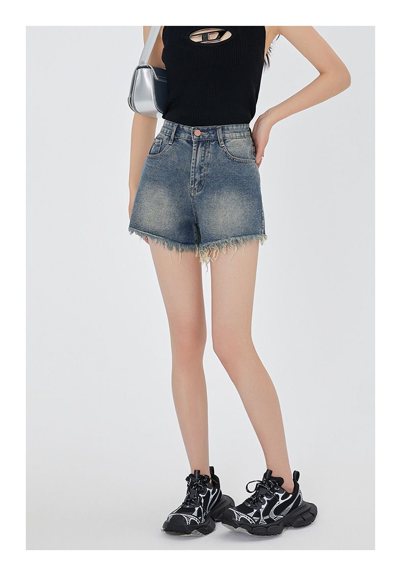 Short en jean large pour femme, coupe ample, taille haute, décontracté et polyvalent, jambe droite coupe trapèze, niche, à volants,_voghion.com
