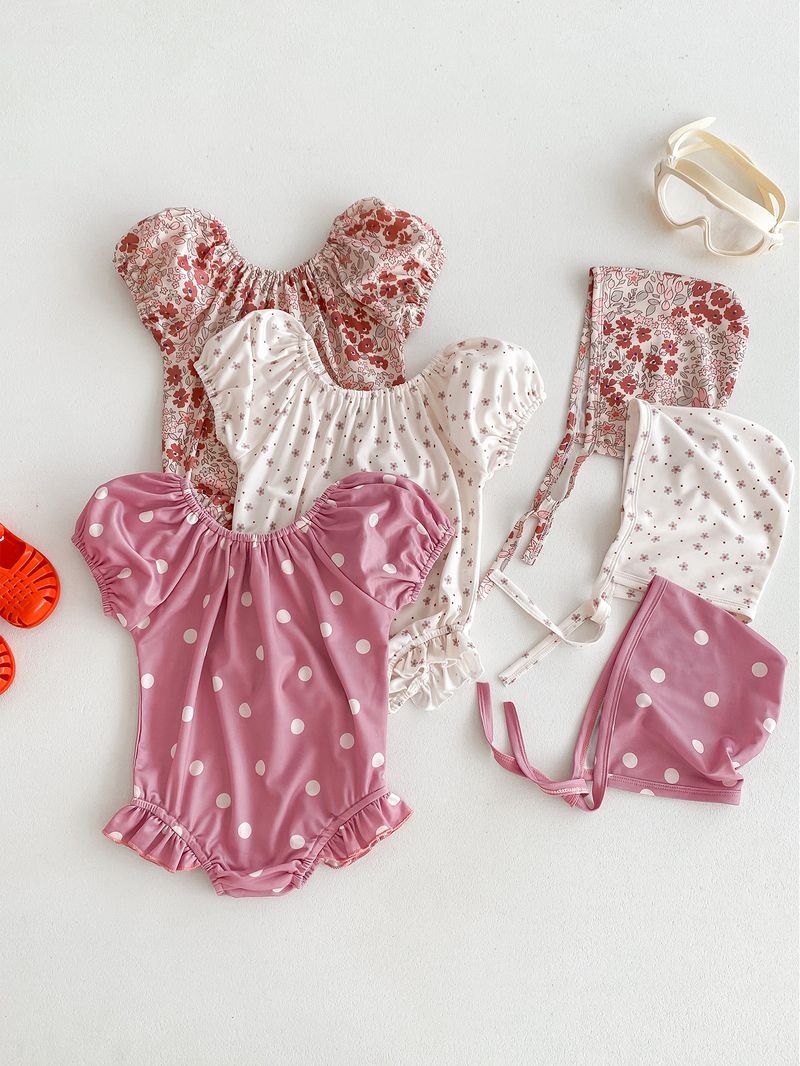Maillot de bain d'été coréen pour filles, bulle à la mode pour bébé, mignon, manches courtes, une pièce enveloppée, bas, imperméable, chapeau de natation_voghion.com