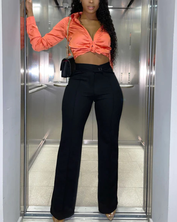 Damenbekleidung, Freizeithose, Temperament, Pendeln, leicht ausgestellte Hose, vielseitige modische Hose mit weitem Bein für Damen_voghion.com