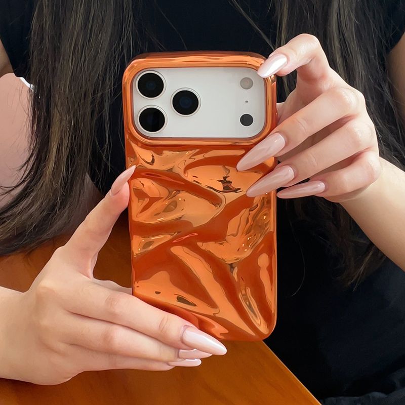 Plating Cosmic Orange 3D Water Ripple Pattern Hülle für iPhone 17 Pro Max 16 15 Air 14 13 12 11 Fashion Phone Back Cover_voghion.com