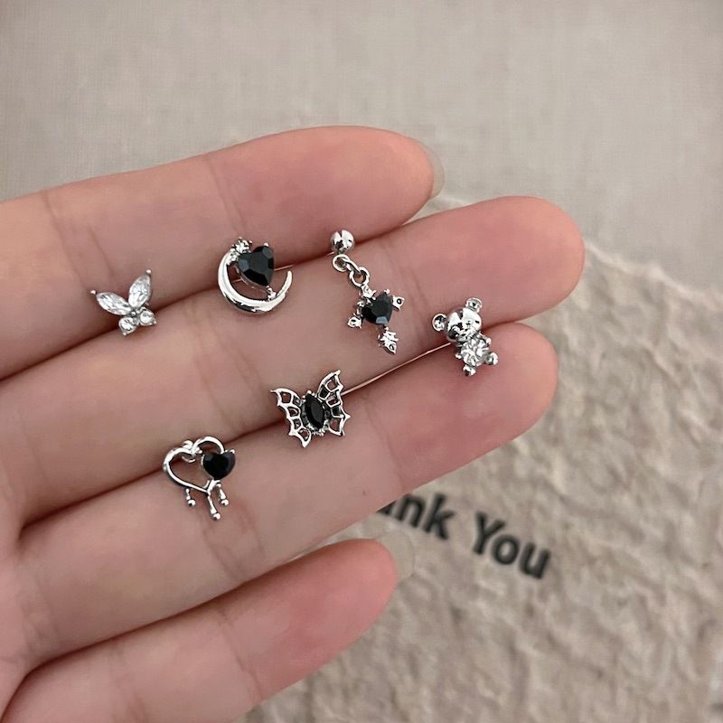 Dark Sweet Cool Style Black Spider Web Butterfly Earnail Set Simple, Small, Versatile, Exquisite Multi Earhole Earbone_voghion.com