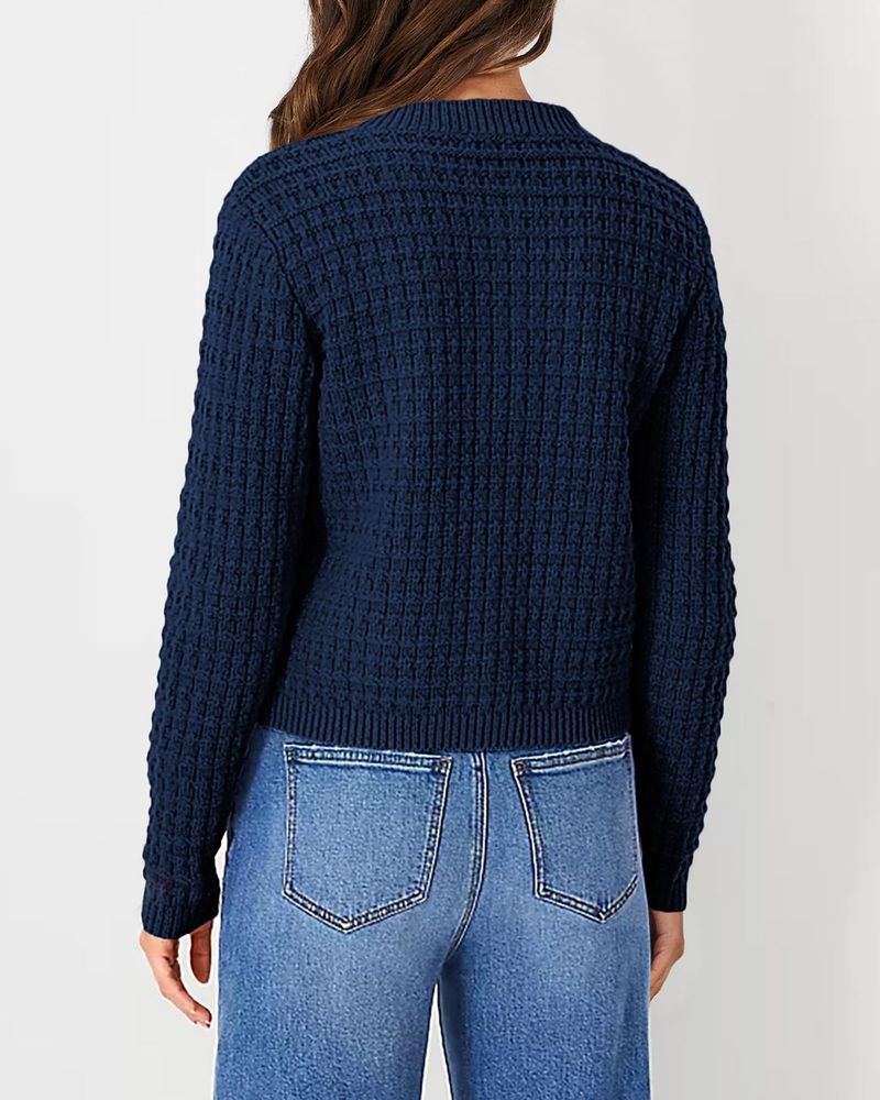 Einfarbige Strickjacke für Damen – Lässiger, leichter Pullovermantel mit Knöpfen fürs Büro_voghion.com