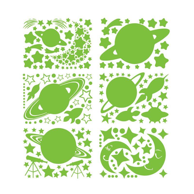 283 Space AFG3302 6 sheets per set Night Light Moon Wall Stickers Decoration_voghion.com