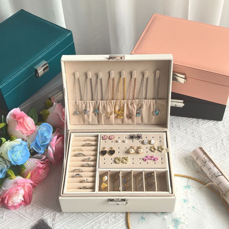 Organizzatore di gioielli in pelle di lusso - Custodia multistrato per collane e anelli con specchio, elegante confezione regalo (23x17x8,5 cm)_voghion.com