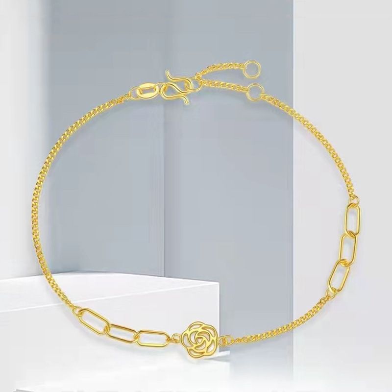 Pulseira feminina estilo camélia banhada a ouro e latão, estilo étnico, que não desbota por muito tempo_voghion.com
