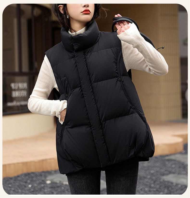 Women's Lightweight Down Vest Winter Fashion Puffer Sleeveless Jacket With Duck Feather Filling, Stand Collar, Zipper Closure, Pockets_voghion.com