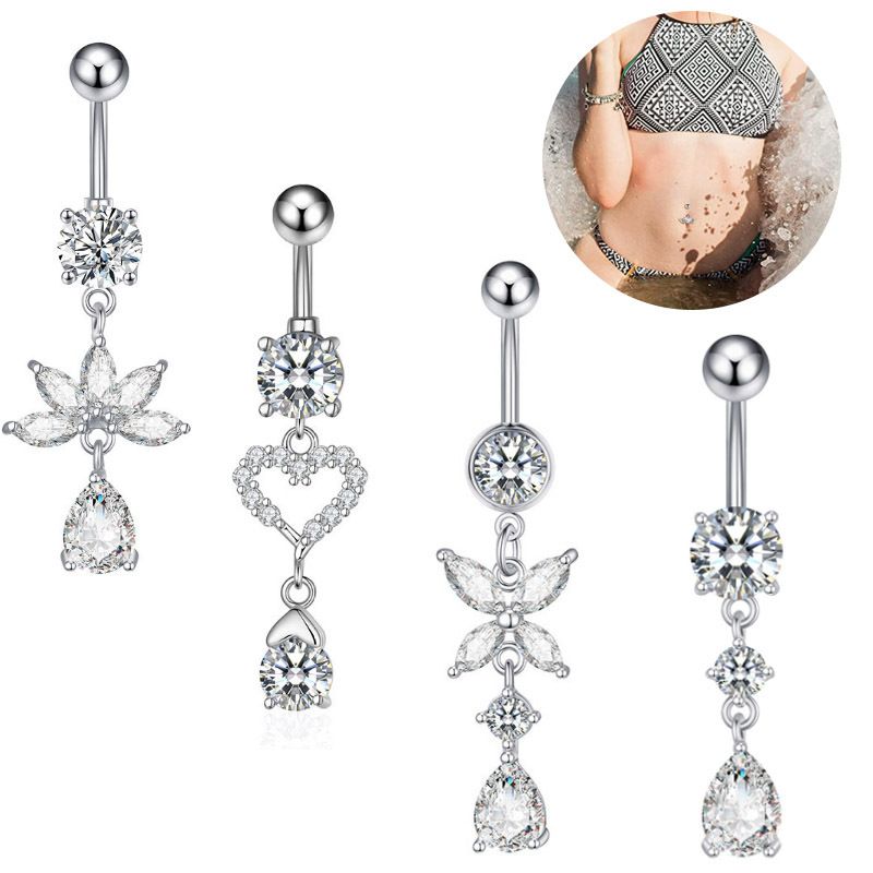 Piercing al corpo con anello a bottone in acciaio inossidabile con zircone a farfalla di provenienza transfrontaliera europea e americana_voghion.com