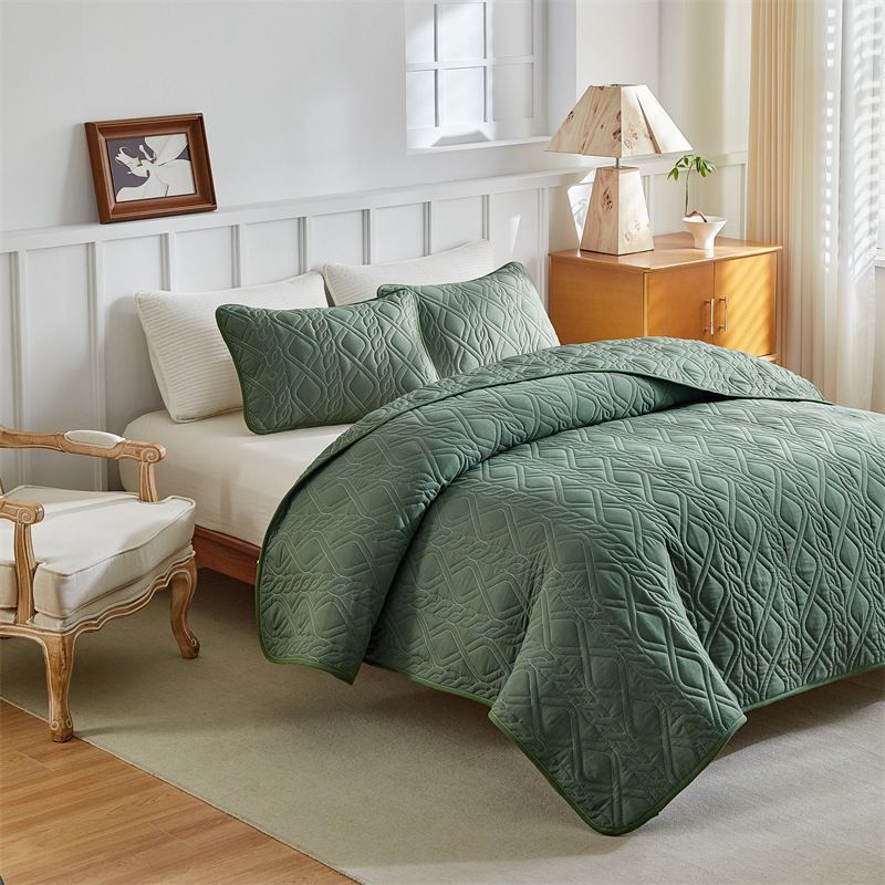 Modern Minimalist Diamond Quilted Bedding Set In Solid Colors - Light Grey, Beige, Green - Sizes 173x229cm To 264x229cm_voghion.com