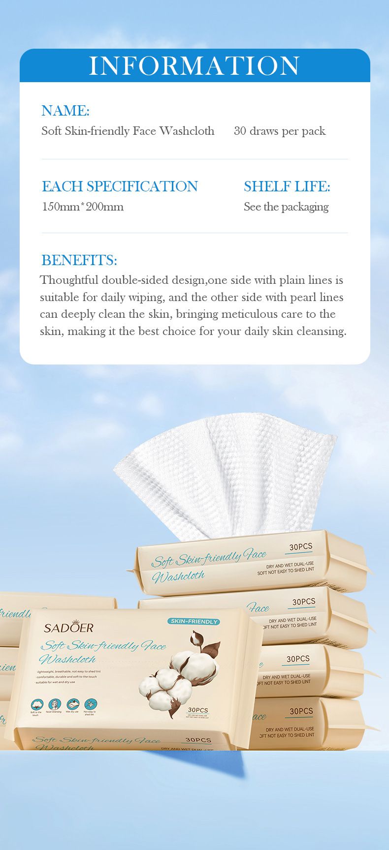 Full English Soft Facial 30 Sheets SADOER Face Cleansing Makeup Removal Towels_voghion.com