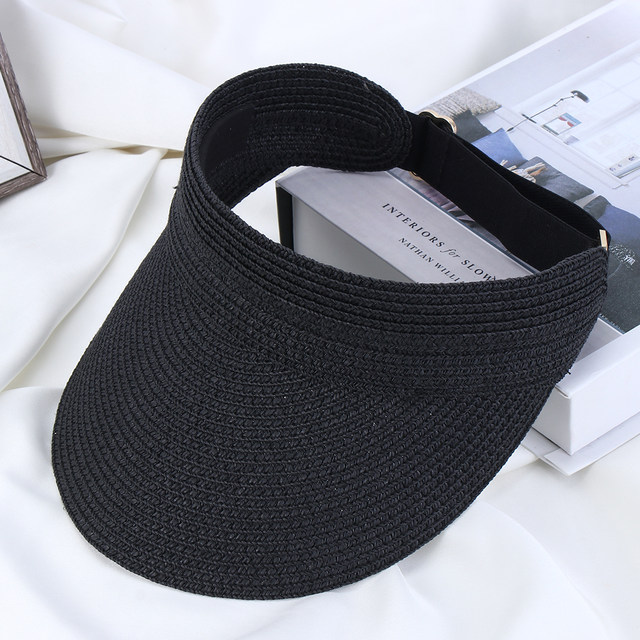 Cappello da spiaggia moda estiva Cappello pieghevole pieghevole in paglia con coperchio vuoto per donna Cappello da sole a tesa larga con protezione UV esterna_voghion.com