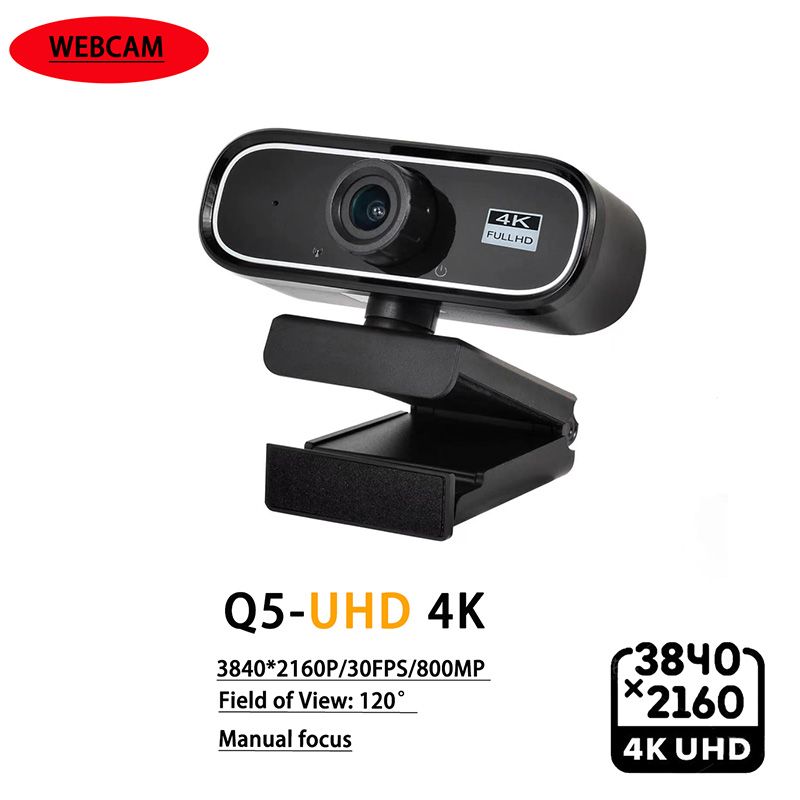 Webcam USB EXHQDR UHD 4K, nuovo modello aggiornato con obiettivo grandangolare da 120° e messa a fuoco manuale. Questo computer plug-and-play_voghion.com
