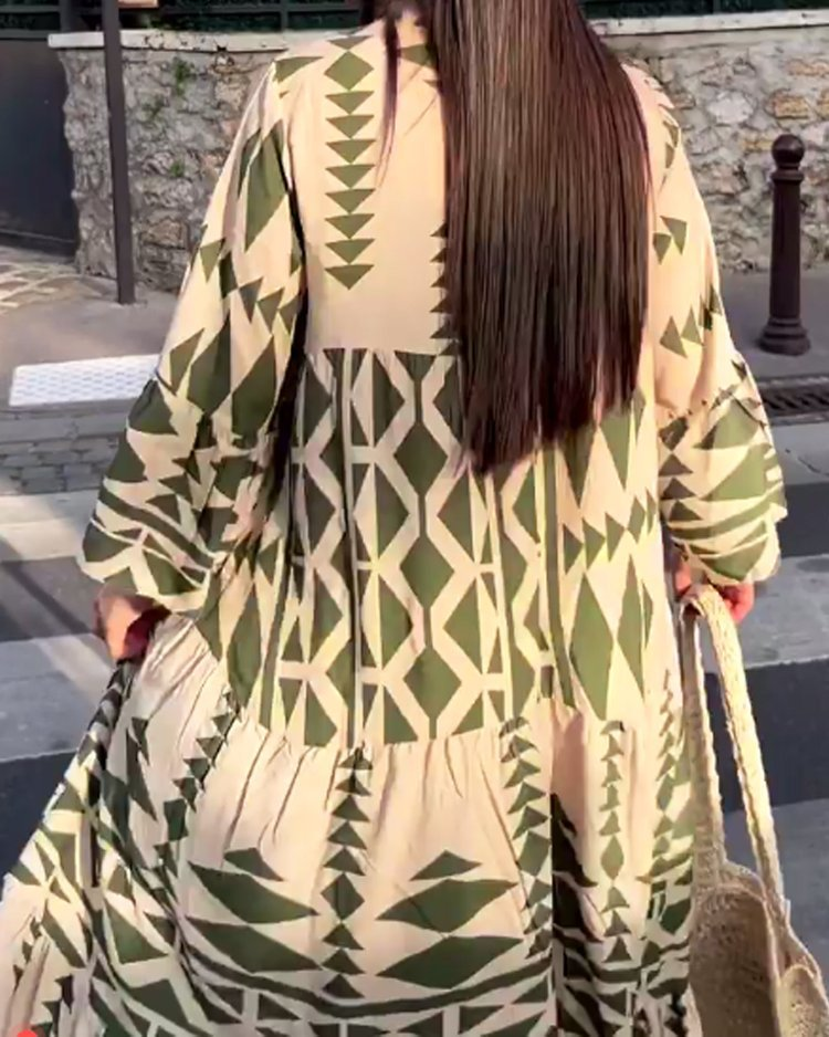 2022 Herbst Langarm Bedrucktes Kleid Damen Neuer Hemdrock_voghion.com
