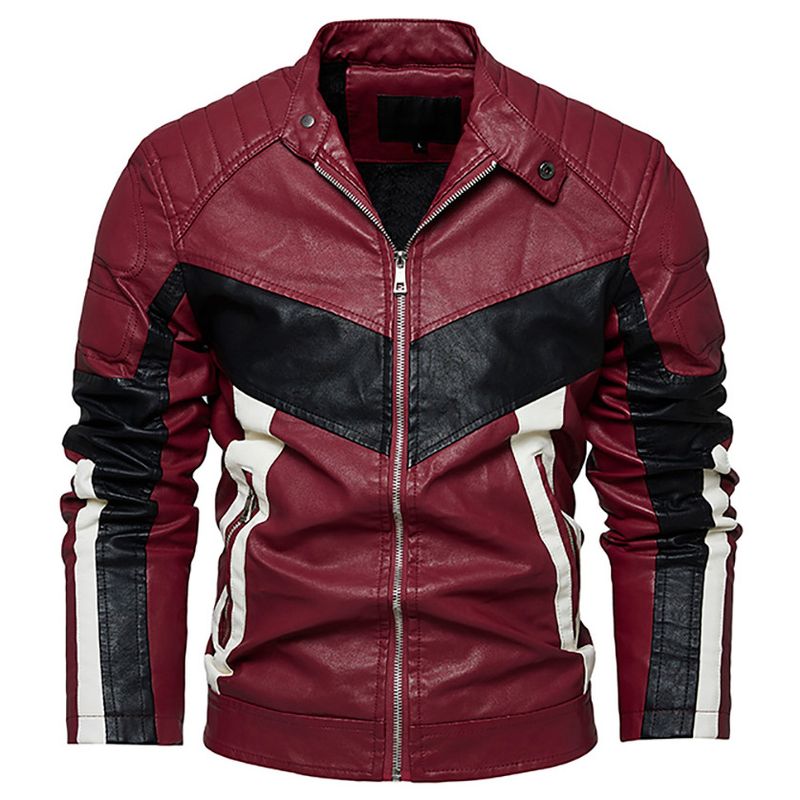 Suitable For All Seasons Plus Size PU Leather Coat Men's Motorcycle Jacket With Fleece Lining_voghion.com