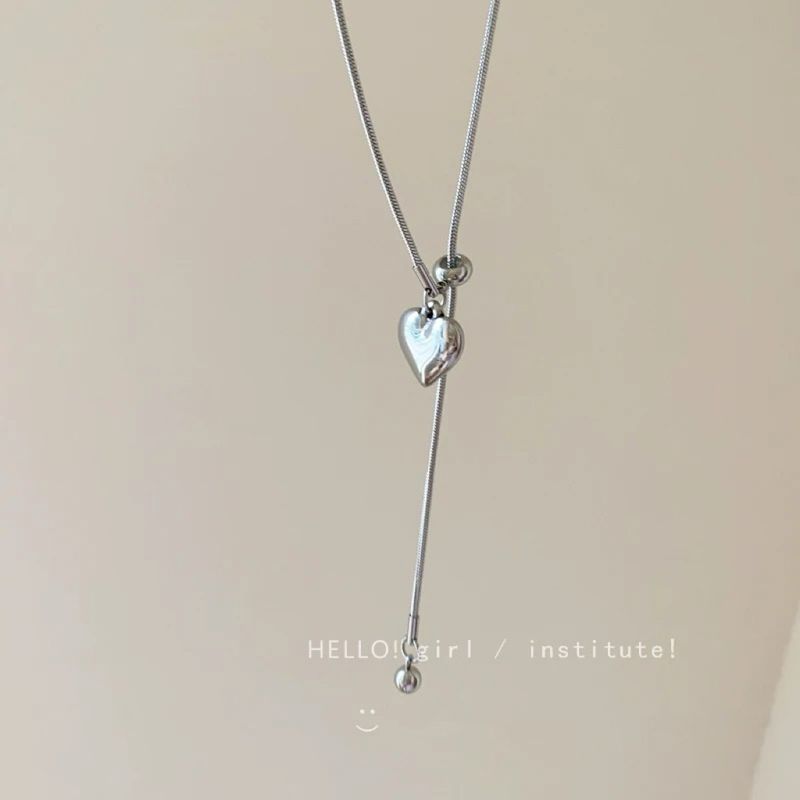 Simple And Non-fading Love Pendant Necklace Women's Titanium Steel Pull-out Long Autumn And Winter Sweater Chain Light Luxury Niche Accessories_voghion.com