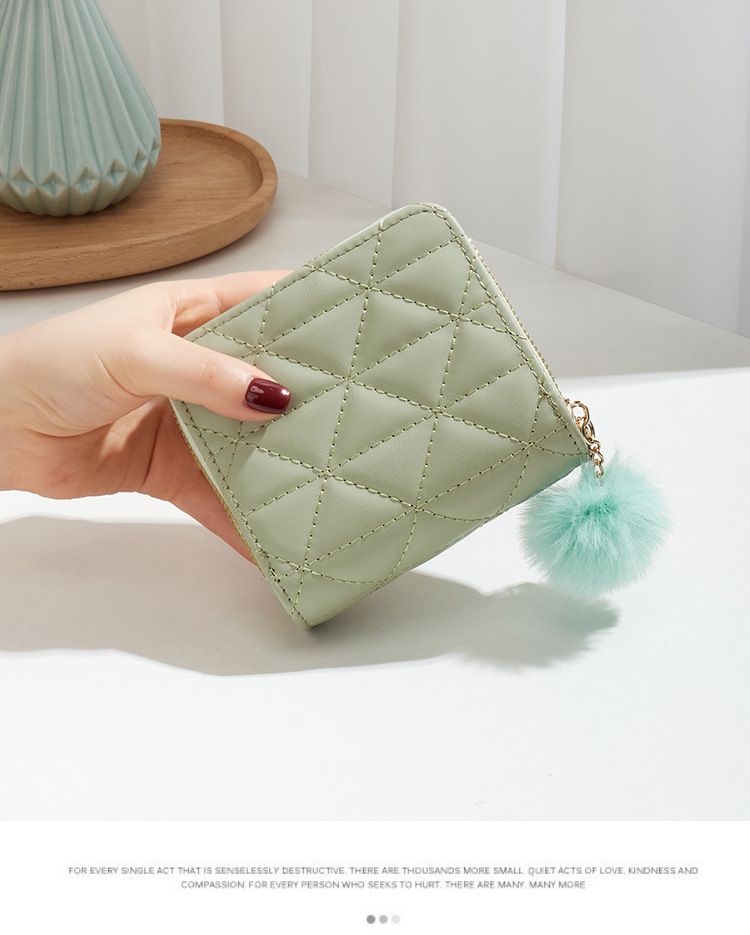 Double Zipper Short Wallet - Triangle Quilted Embroidery Clutch Solid Color ID Card Holder Purse_voghion.com