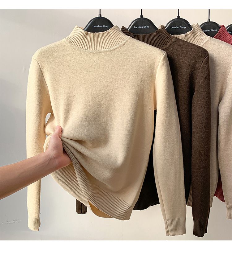 One-piece Fabric Fleece Sweater For Women Winter 2025 New Thickened Half-high Collar Base Layer Trendy_voghion.com