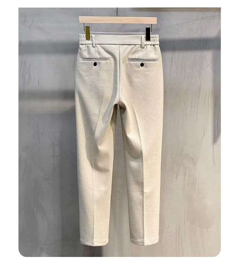 Wollhose Herren Herbst und Winter Gerade Bein Anzughose Herren Leichte und Reife Windhose Hose Verdickte Warme Neun-Punkt-Freizeithose_voghion.com