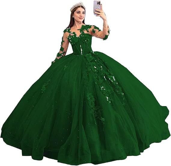 Ballkleid mit floraler Illusion und Perlendetails – Langärmliges A-Linien-Abendkleid für Abschlussbälle und Bankette (14 Farben) – US 0-28W_voghion.com