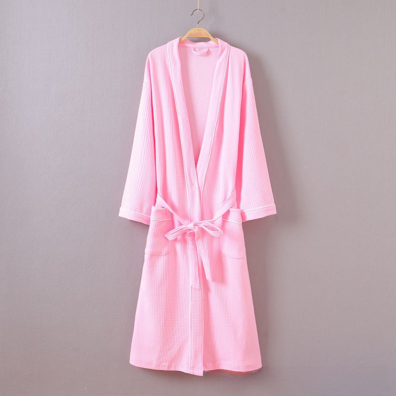 Hotel spring and summer couple waffle bathrobe soft cotton bathrobe hot spring nightgown with extra large size_voghion.com