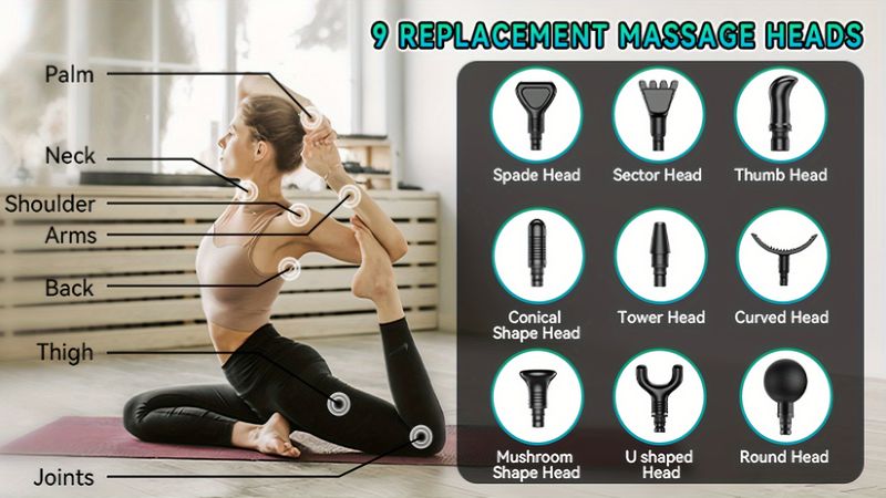 Przenośny elektryczny masażer mięśni, pistolet do masażu głębokich tkanek pleców, szyi i ramion, 30 prędkości, 9 głowic, prezent biurowy dla współpracowników i przyjaciół_voghion.com