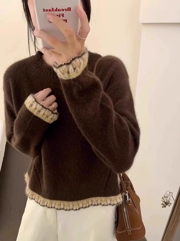 2025 Winter Lace 100% Merino Wool For Women High-End Short New Red Zodiac Year Base Sweater_voghion.com