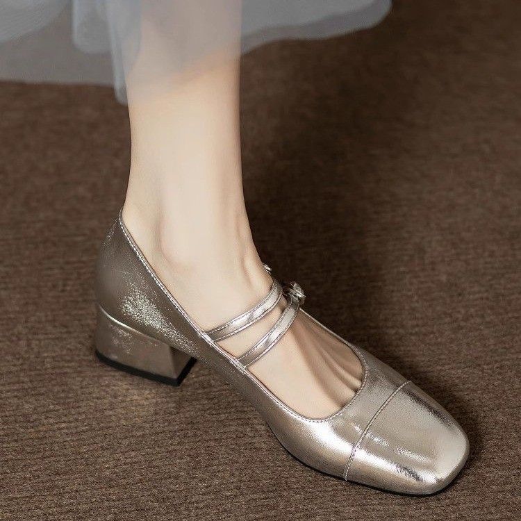 Internet Berühmte Französisch Silber Einzelnen Schuh frauen Dicke Heels 2025 Frühling Und Herbst Quadratische Zehe Flach Cut Eine Linie_voghion.com