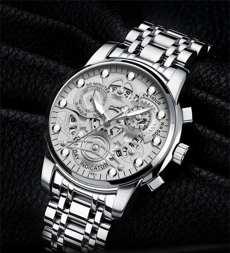 Quartz Movement Hollow Waterproof Watch Men's Fashion Calendar Watch Men_voghion.com
