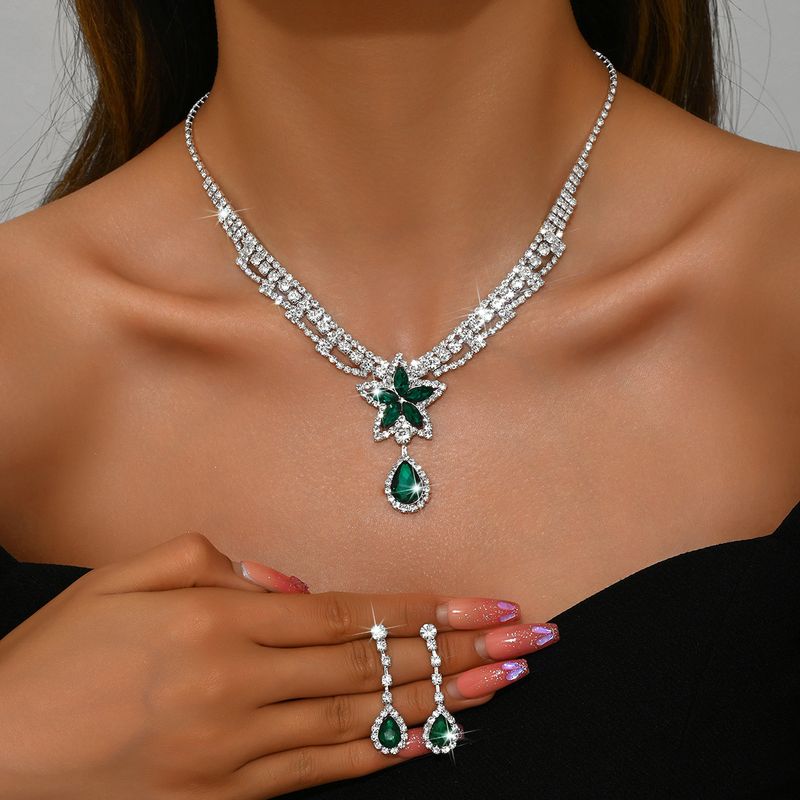 Set di gioielli da donna, set di gioielli alla moda, collana con stella a cinque punte in cristallo rosso, orecchini, set di gioielli da sposa_voghion.com