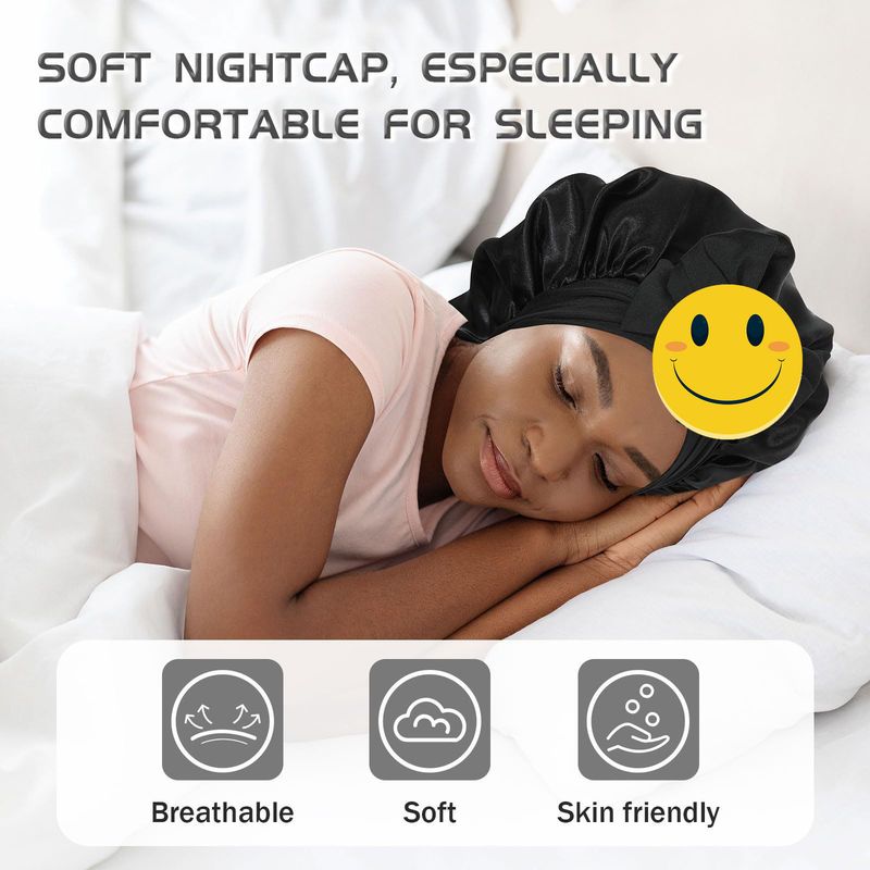 Women's Elegant Satin Sleep Cap With Wide Brim And Bow Tie, Breathable & Comfortable For All Seasons, Perfect For Hair Protection And Beauty Sleep_voghion.com