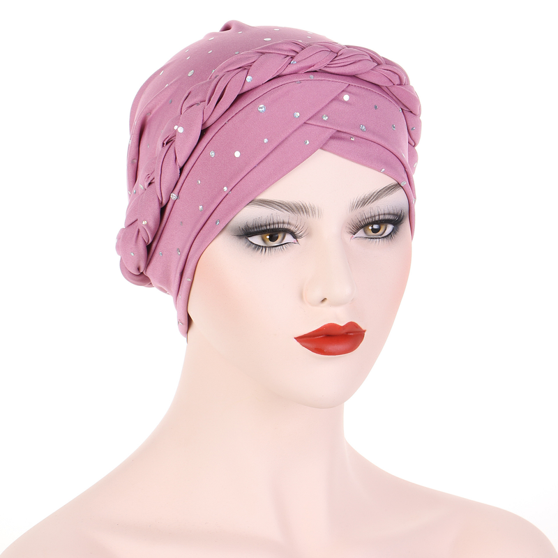 Neuer mehrfarbiger Turban-Hut mit Pailletten, einfarbig, muslimischer kleiner Hut, geflochtener Baotou-Hut_voghion.com