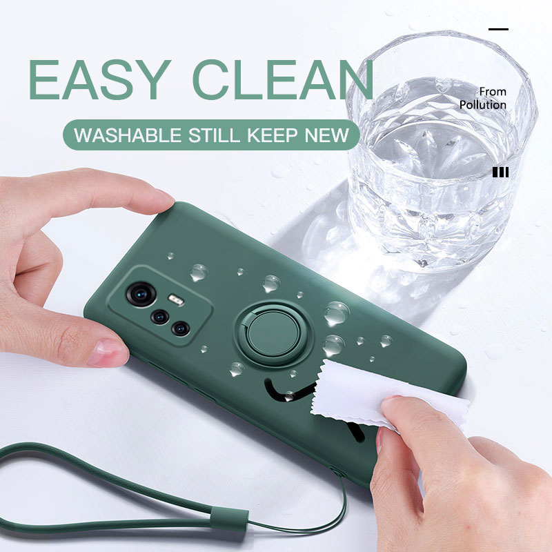 Custodia in Silicone liquido per Xiaomi MI 12T 11T 13 12S Pro Lite 5G NE Capa per POCO X4 X3 M4 Pro F4 Supporto ad anello Cover morbida con cinturino_voghion.com