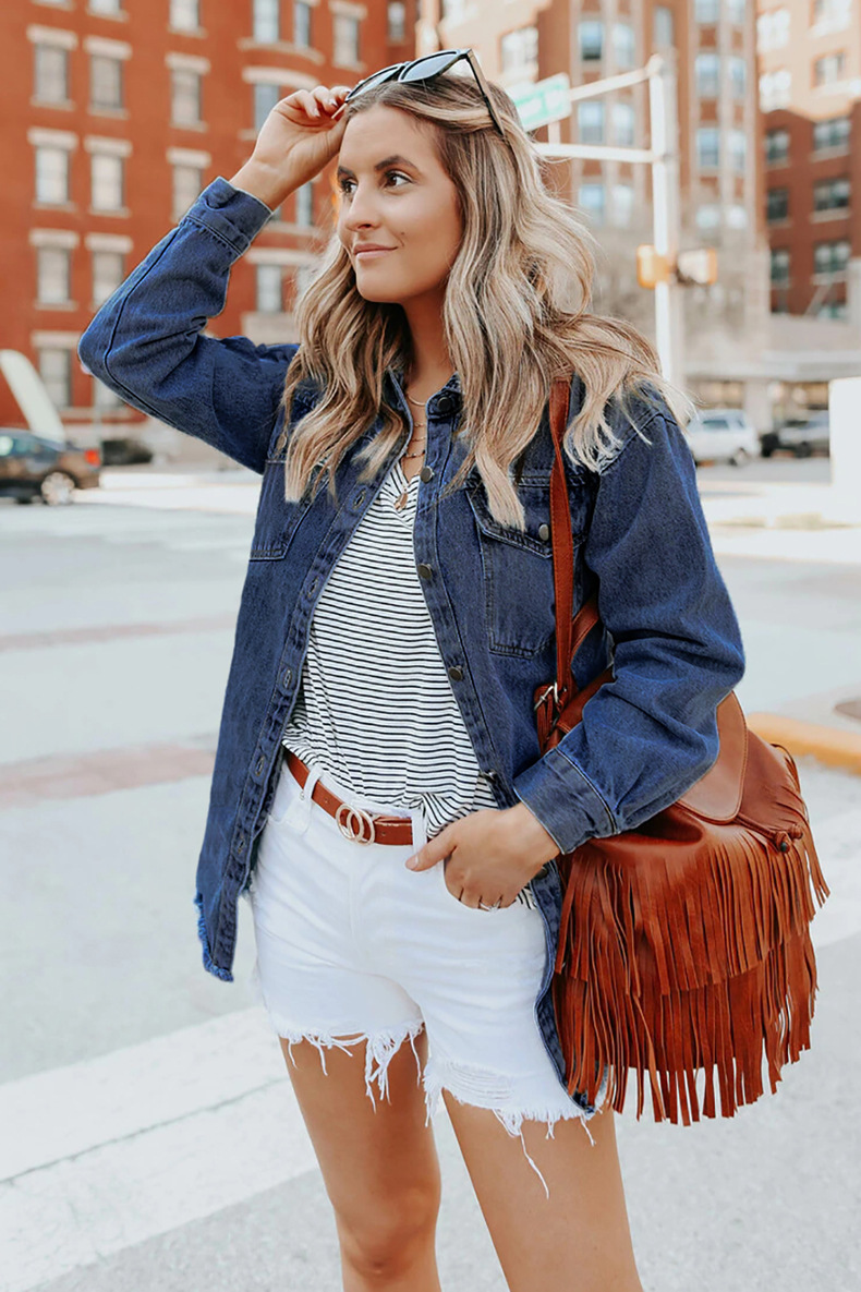 Vintage-Jeansjacke im Washed-Look für Damen – Lockere Passform, Knopfleiste, lange Ärmel, vielseitiger Freizeitmantel (in mehreren Farben und Größen erhältlich)_voghion.com