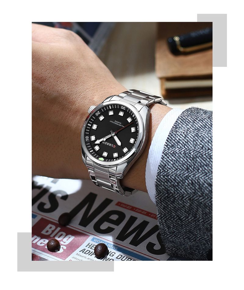Herrenuhr aus Edelstahl, wasserdicht, mit Mineralglas, Quarzwerk, Business-Casual-Armbanduhr für den Alltag, Herrenuhr_voghion.com