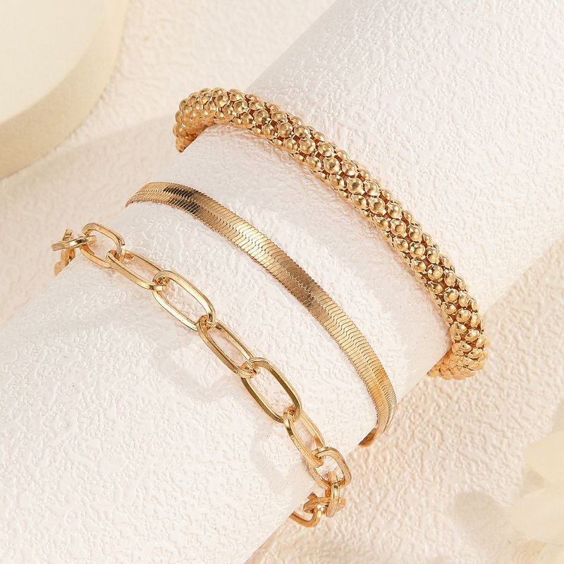 New Anklet Personality Fashion Cuban Snake Popcorn Chain 3-Piece Bracelet Set_voghion.com