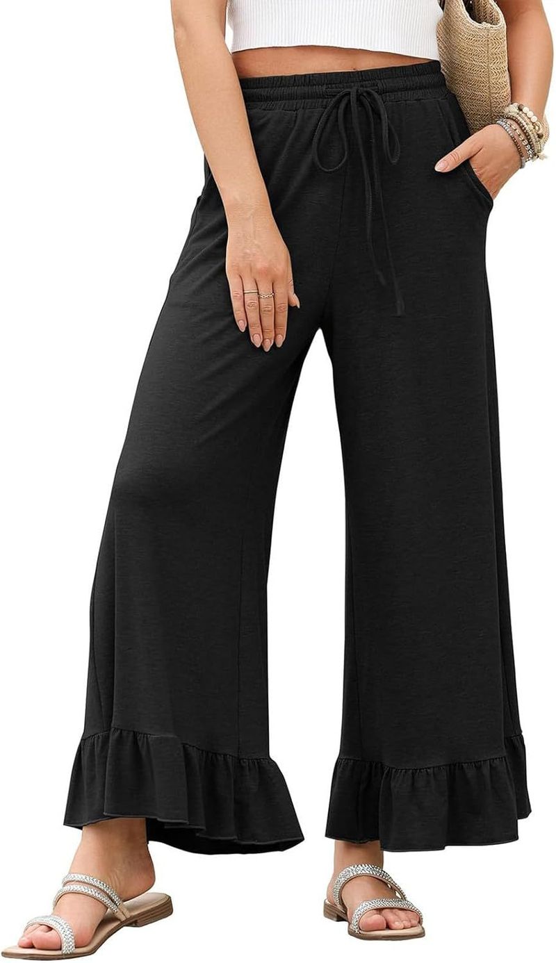 Îmbrăcăminte pentru femei, culoare solidă, pantaloni casual, talie înaltă, plisată, tiv larg, femei_voghion.com
